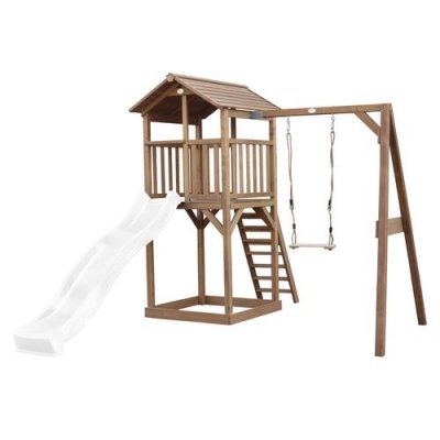 AXI  Beach Tower avec Balancoire Simple Marron Toboggan Blanc