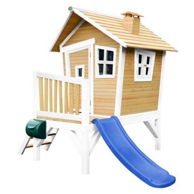 AXI  cabane enfant robin brun blanc avec toboggan bleu A030.045.31