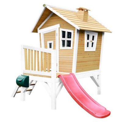 AXI  cabane enfant robin brun blanc avec toboggan rouge A030.045.21