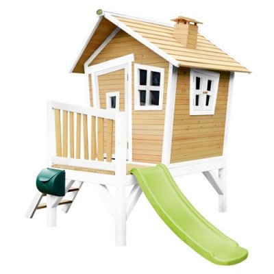 AXI  Cabane enfant ROBIN Brun Blanc avec toboggan Vert Citron