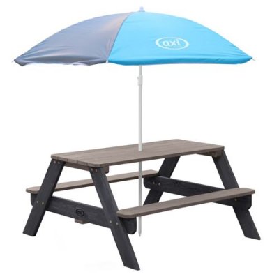 AXI  Table Picnic NICK Anthracite avec parasol Bleu Gris 98x95x49cm