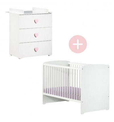 BABY PRICE Chambre B&eacute;b&eacute; Duo Lit 120 x 60 cm + Commode &agrave; Langer