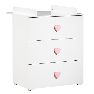 BABY PRICE  New Basic Commode &agrave; langer 3 tiroirs - Boutons C&oelig;ur Rose
