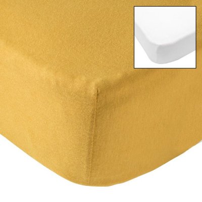 BABYCALIN  Lot de 2 draps housse 60x120x15cm Moutarde/blanc
