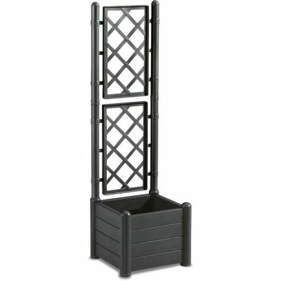 STEFANPLAST Bac &agrave; fleur carr&eacute; ITALIA avec treillis - 30L - Plastique - Anthracite