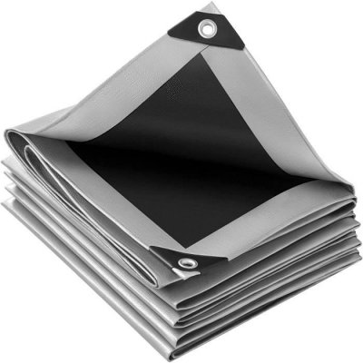 WOLTU B&acirc;che de Protection PE pour Piscine  - 4x6m - 280g/m&sup2; - Gris+Noir