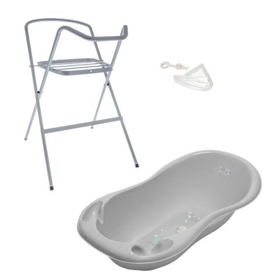 GENERIQUE Baignoire b&eacute;b&eacute; thermom&egrave;tre gris owls 86 cm + pied + tuyau