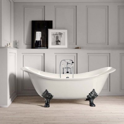 Baignoire sur pieds en fonte KINGSTON Blanche 182 cm Pieds chrom&eacute;s