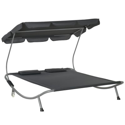 OUTSUNNY Bain de soleil 2 places design contemporain gris