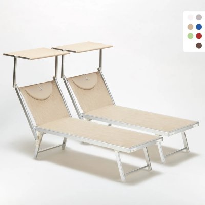 BEACH AND GARDEN DESIGN Bain de soleil Chaise longue transats aluminium Santorini 2 pi&egrave;ces, Couleur: Beige