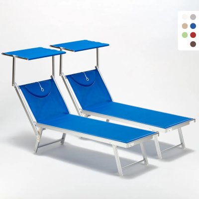 BEACH AND GARDEN DESIGN Bain de soleil Chaise longue transats aluminium Santorini 2 pi&egrave;ces, Couleur: Bleu