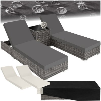 TECTAKE Bain De Soleil Duo 5 Positions Avec 2 Sets De Housses + Housse De Protection - Gris