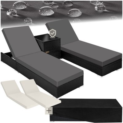 TECTAKE Bain De Soleil Duo 5 Positions Avec 2 Sets De Housses + Housse De Protection - Noir