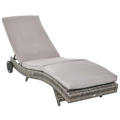 OUTSUNNY Bain de soleil inclinable 5 positions matelas r&eacute;sine tress&eacute;e gris