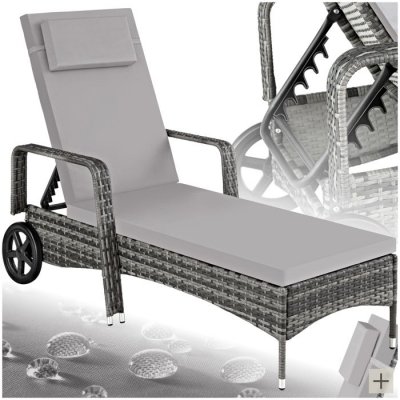 TECTAKE Bain de soleil m&eacute;tal 6 positions avec roulettes - gris/gris clair