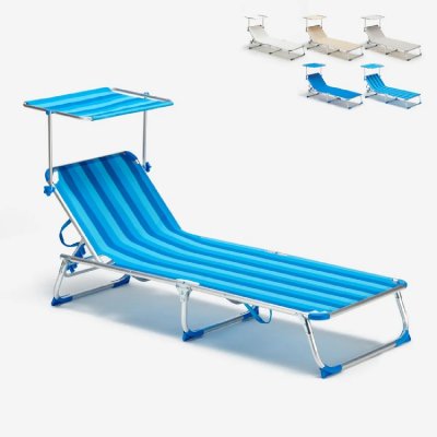 BEACH AND GARDEN DESIGN Bain de soleil pliant transat chaise longue piscine pare-soleil California Couleur: Rayures Bleues