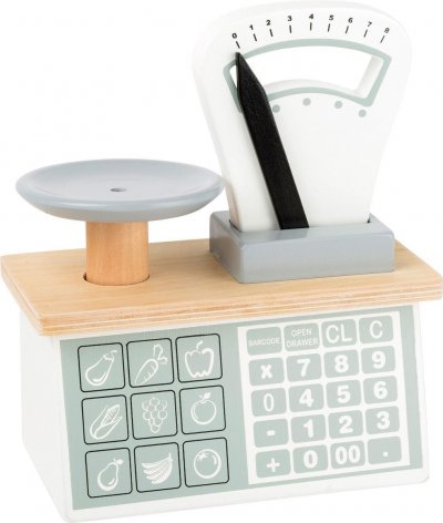 SMALL FOOT Balance en bois avec plateau de pes&eacute;e et indicateur de poids mobile