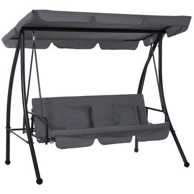 OUTSUNNY Balancelle de jardin 3 places r&eacute;glable m&eacute;tal polyester noir anthracite