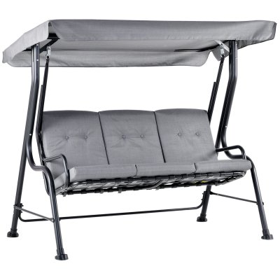 OUTSUNNY Balancelle de jardin 3 places toit r&eacute;glable polyester acier gris