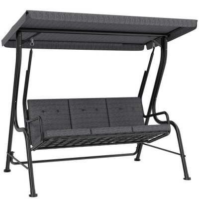 OUTSUNNY Balancelle de jardin 3 places toit r&eacute;glable polyester acier gris noir