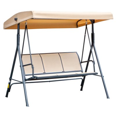 OUTSUNNY Balancelle jardin 3 places toit r&eacute;glable acier &eacute;poxy textil&egrave;ne beige