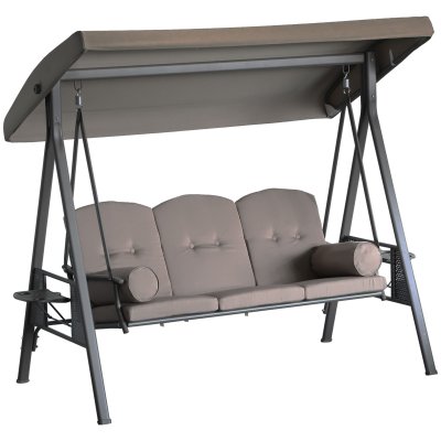 OUTSUNNY Balancelle jardin 3 places toit r&eacute;glable coussin plateau r&eacute;tractable