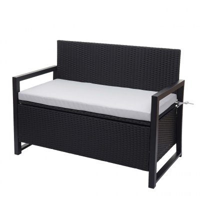 MENDLER Banc 2 places en polyrotin HWC-F39, banc de jardin anthracite, coussins gris