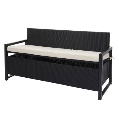 MENDLER Banc 3 places en poly rotin  HWC-F39 anthracite coussin cr&egrave;me