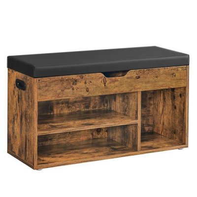 Banc &agrave; chaussures effet bois mousse polyur&eacute;thane marron rustique