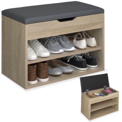 Banc &agrave; chaussures JASMINA avec coussin d'assise 60x30x43,5cm effet