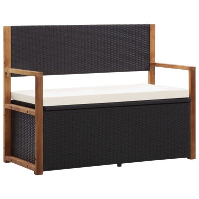 VIDAXL Banc de jardin 110 cm R&eacute;sine tress&eacute;e et bois d'acacia Noir