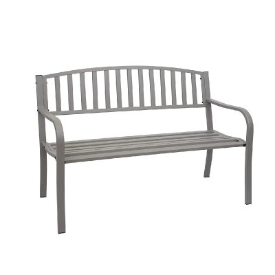 DECOSHOP26 Banc de jardin 2 places acier thermolaqu&eacute; gris MDJ04153