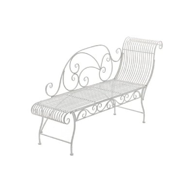 DECOSHOP26 Banc de jardin banquette design en fer forg&eacute; blanc vieilli dossier c&ocirc;t&eacute; droit 156x46 cm - or