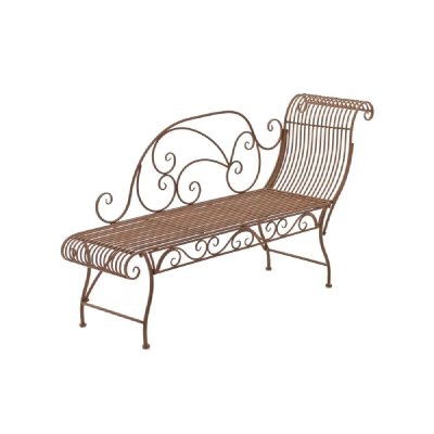 DECOSHOP26 Banc de jardin banquette design en fer forg&eacute; marron vieilli dossier c&ocirc;t&eacute; droit 156x46 cm MDJ10189