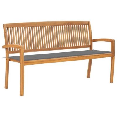 VIDAXL Banc de jardin empilable et coussin 159 cm Bois de teck massif3063307