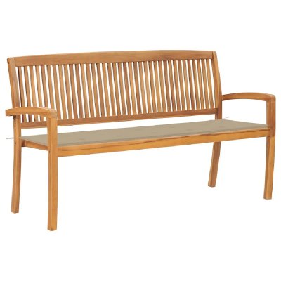 VIDAXL Banc de jardin empilable et coussin 159 cm Bois de teck massif3063309