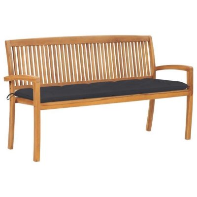 VIDAXL Banc de jardin empilable et coussin 159 cm Bois de teck massif3063321