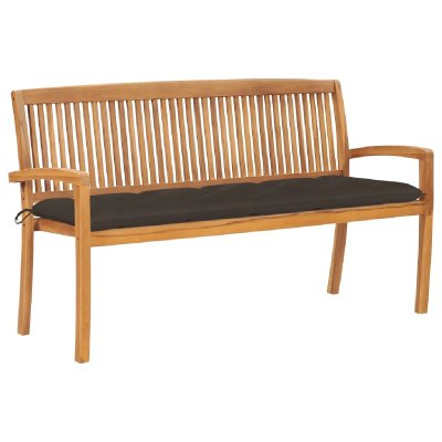 VIDAXL Banc de jardin empilable et coussin 159 cm Bois de teck massif3063329