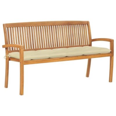 VIDAXL Banc de jardin empilable et coussin  159 cm, Bois de teck massif