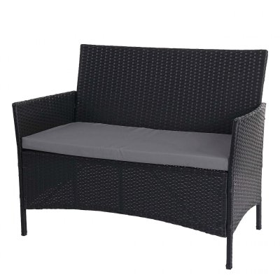 MENDLER Banc de jardin halden en polyrotin ~ anthracite, coussin anthracite
