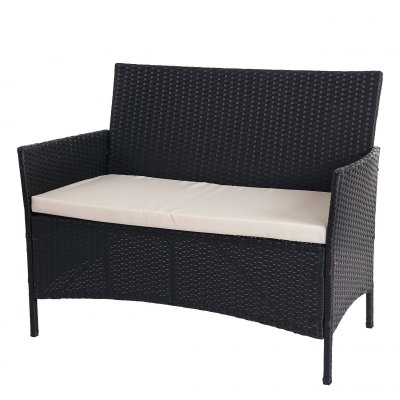 MENDLER Banc de jardin halden en polyrotin, banquette ~ anthracite, coussin cr&egrave;me
