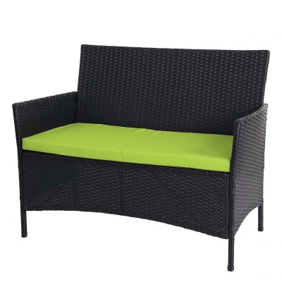 MENDLER Banc de jardin Halden en polyrotin, banquette - anthracite, coussin vert