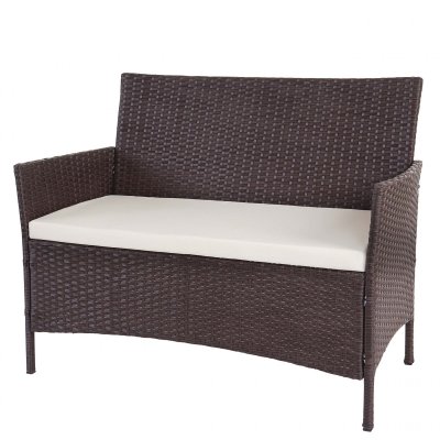 MENDLER Banc de jardin halden en polyrotin, banquette ~ marron chin&eacute;, coussin cr&egrave;me