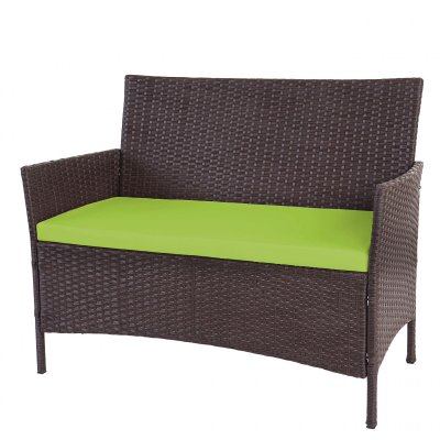 MENDLER Banc de jardin halden en polyrotin, banquette ~ marron chin&eacute;, coussin vert