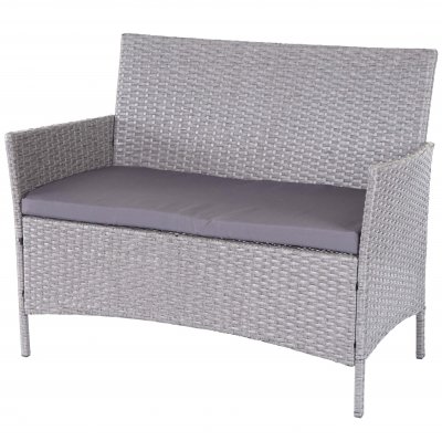 MENDLER Banc de jardin Halden en polyrotin gris, coussin anthracite 