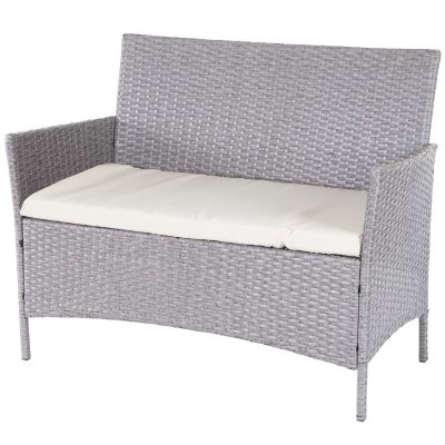 MENDLER Banc de jardin halden en polyrotin ~ gris, coussin couleur cr&egrave;me