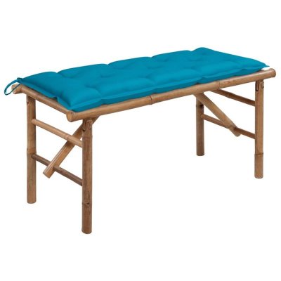 VIDAXL Banc de jardin pliable avec coussin 118 cm Bambou  Bleu