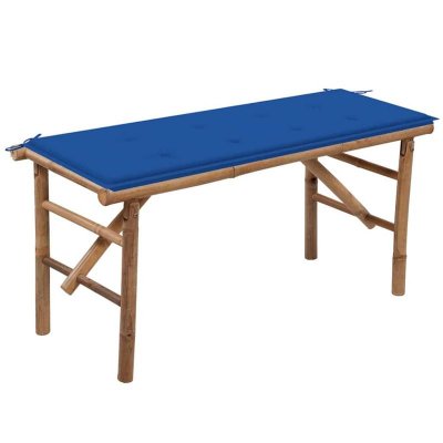 VIDAXL Banc de jardin pliable avec coussin 118 cm Bambou  Bleu royal