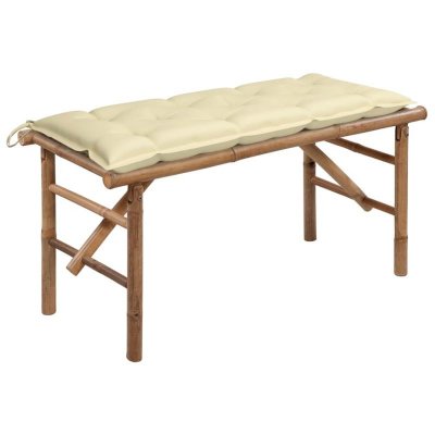 VIDAXL Banc de jardin pliable avec coussin 118 cm Bambou  Cr&egrave;me