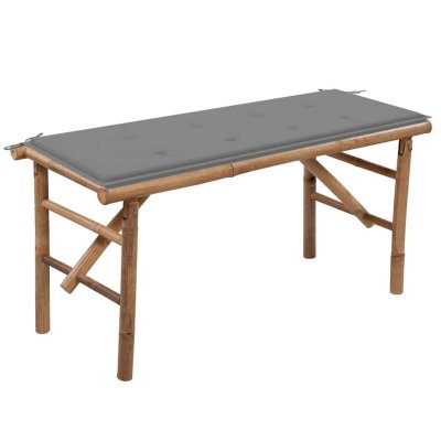 VIDAXL Banc de jardin pliable avec coussin 118 cm Bambou  Gris